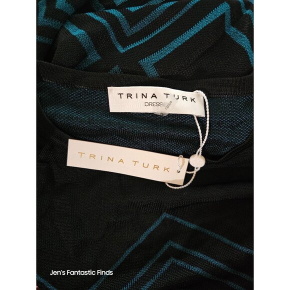 Trina Turk Dress Black & Teal Chevron Pattern Medium New NWT - Picture 4 of 6